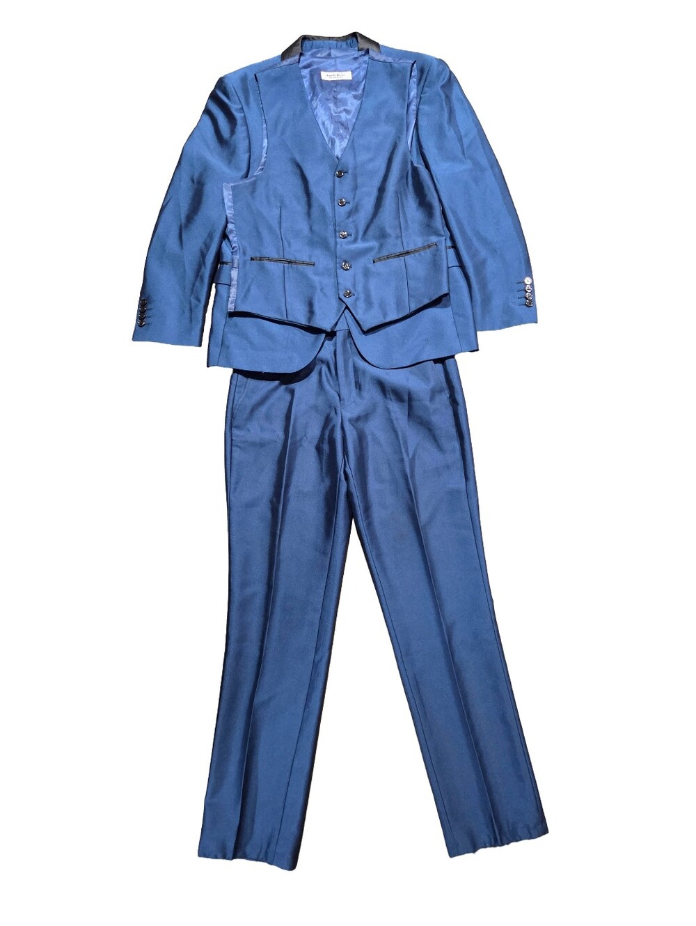 Lorenzo Bruno Italian Design Super 150 Men's Blue Black Trim Tuxedo Suit 3 pcs